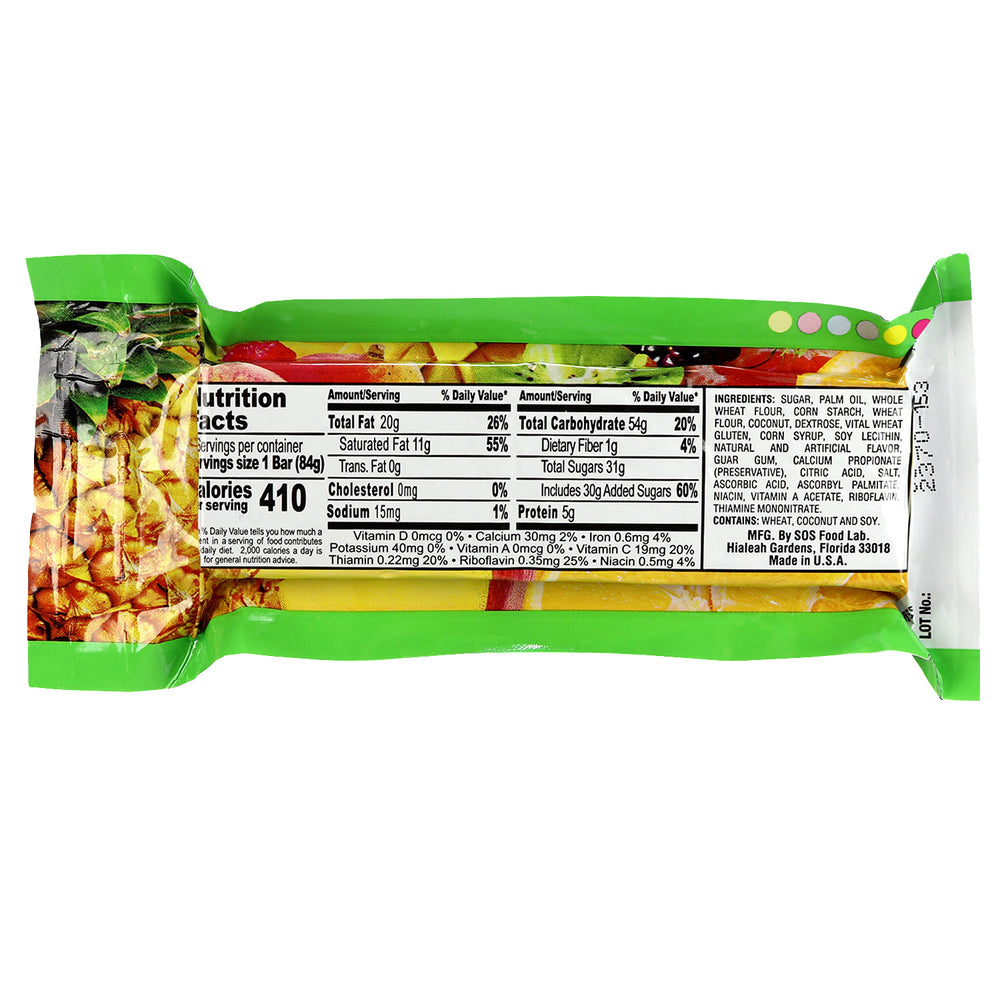 New Millennium Tropical Fruit Snack bar packaging with nutrition facts label on a white background