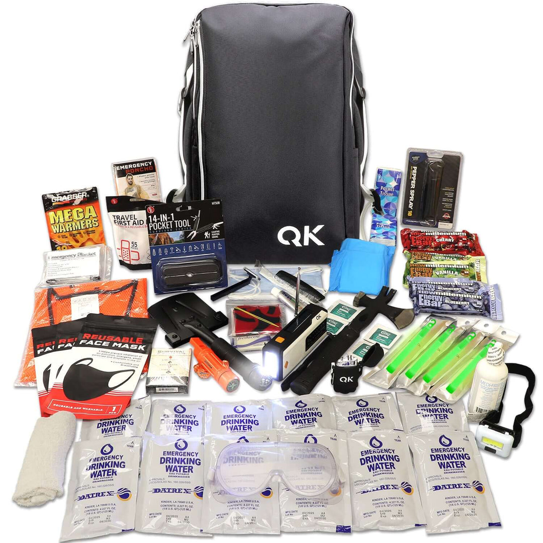 City emergency kit & Urban Survival Kit for blackouts earthquakes and other natural disasters. Emergency food and water plus survival tools and pepper spray.