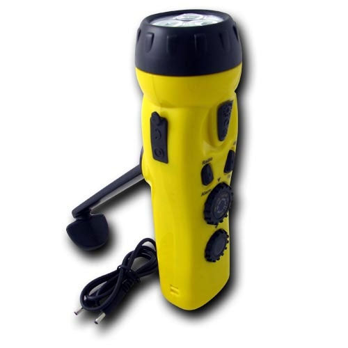 Yellow - 4-in-1 Dynamo Flashlight | Hand Crank Radio, Siren & Phone Charger