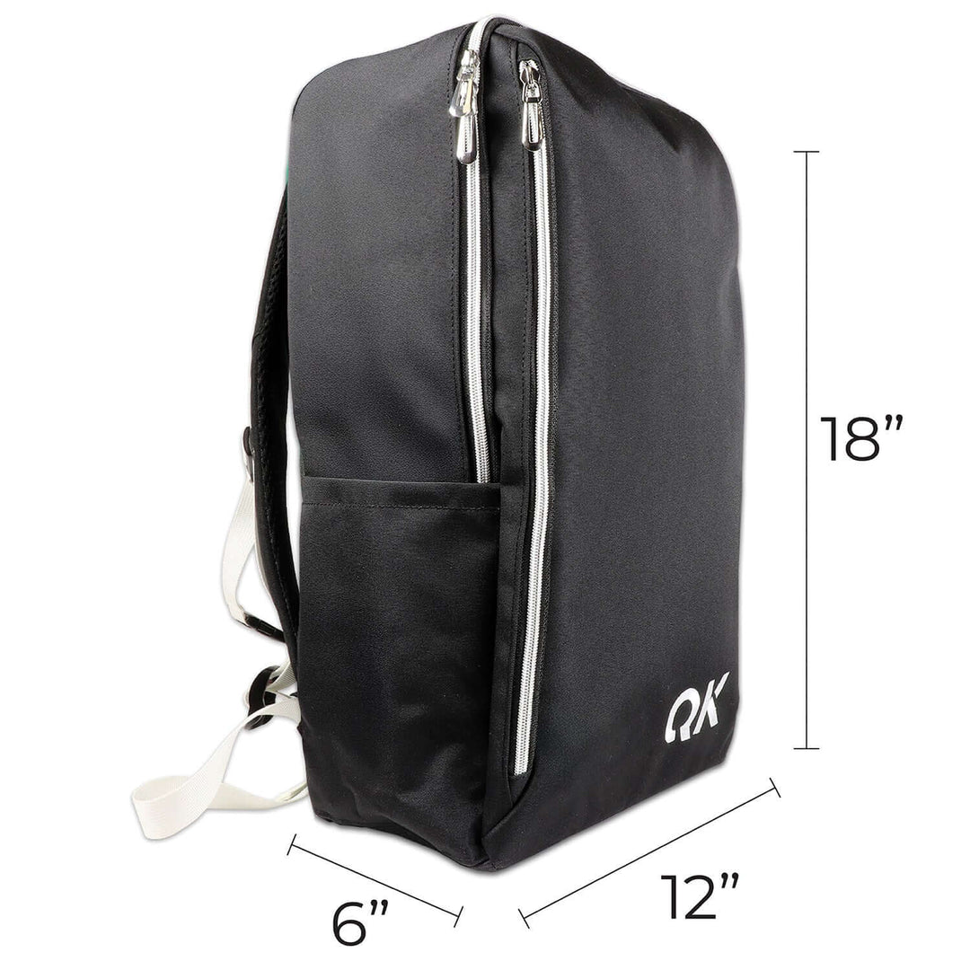 Black Urban Backpack with measurements on a white background