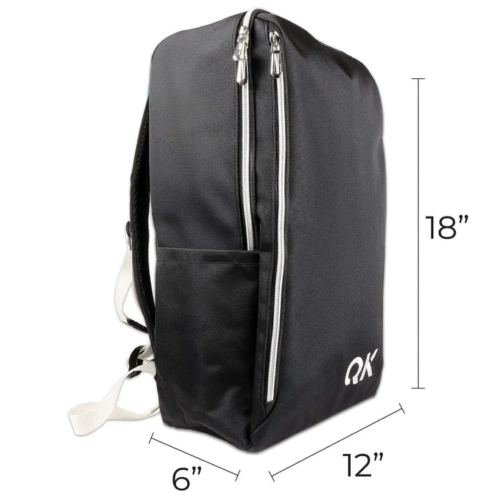 Black Urban Backpack with measurements on a white background