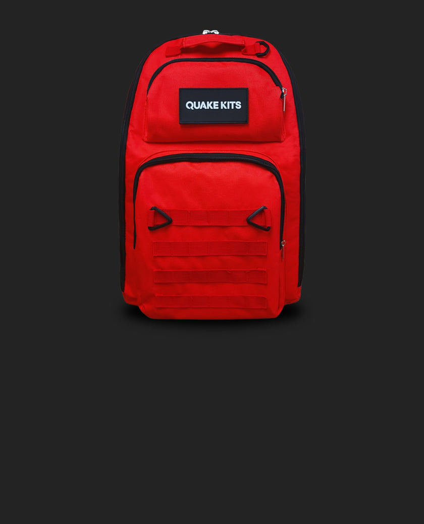 Quake Kits Survival Kits - Premium Go bags with tactical molle backpack. Curated by survival experts following ready.gov guidelines. For earthquakes, hurricanes, pandemics, civil unrest and other disasters. Full size emergency backpack.