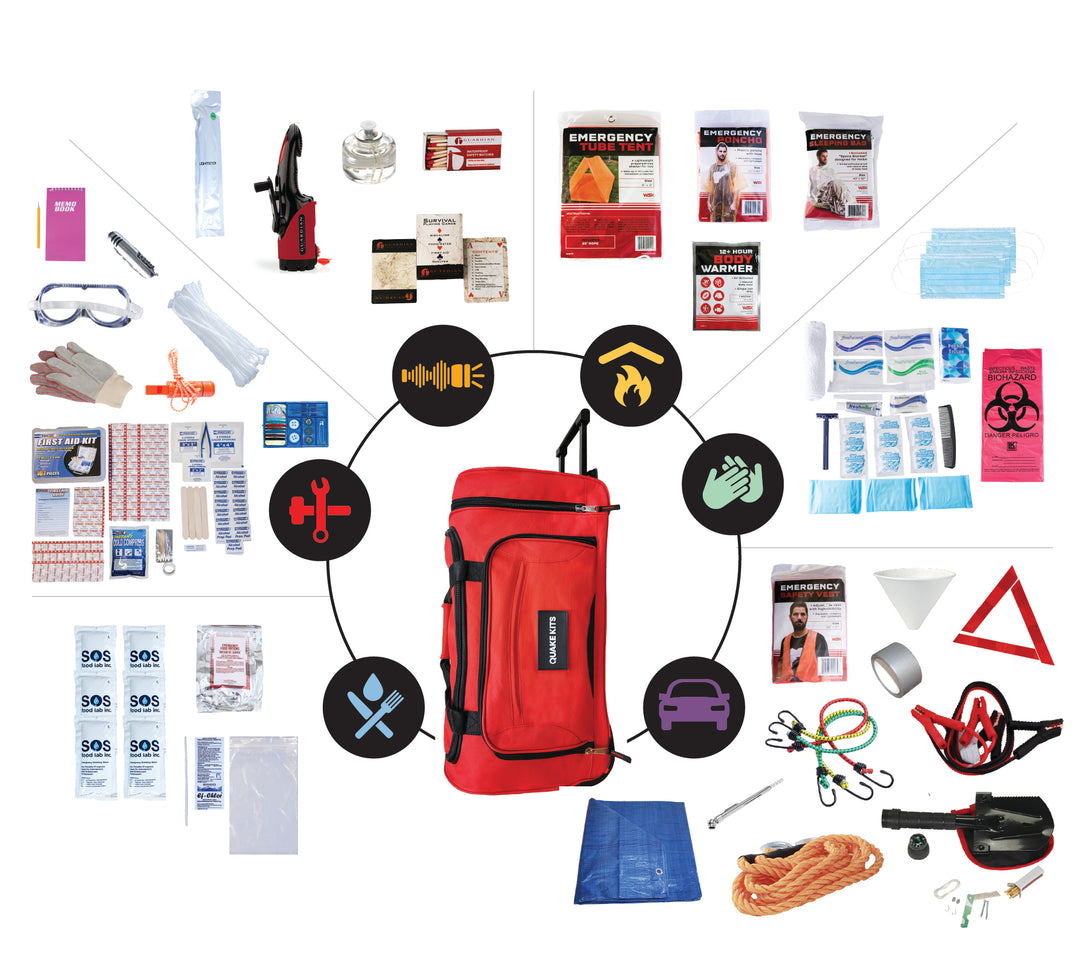 Advanced emergency survival and disaster kit for cars and other vehicles.