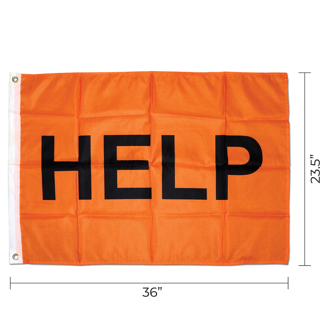 Bright orange help flag for visibility in rescue situations.