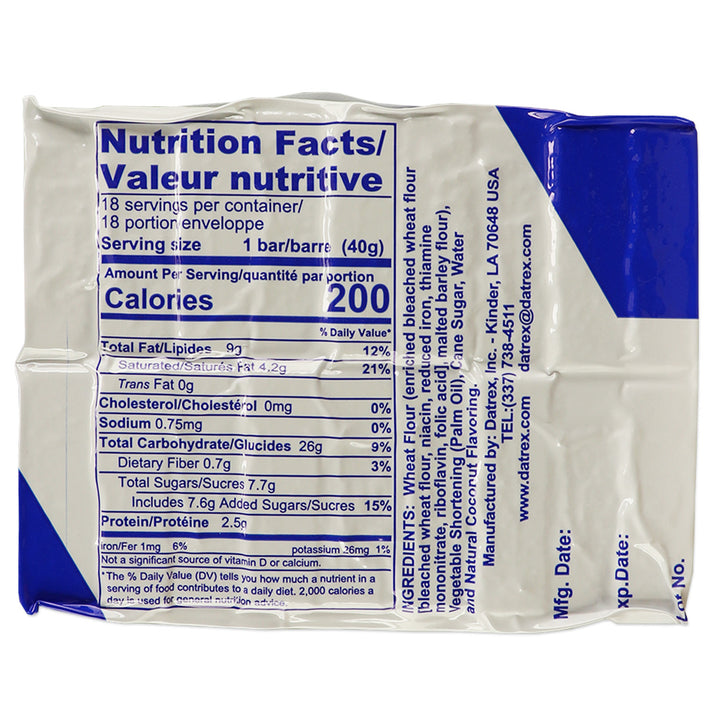 Flavored emergency food bar for disaster survival and food storage.