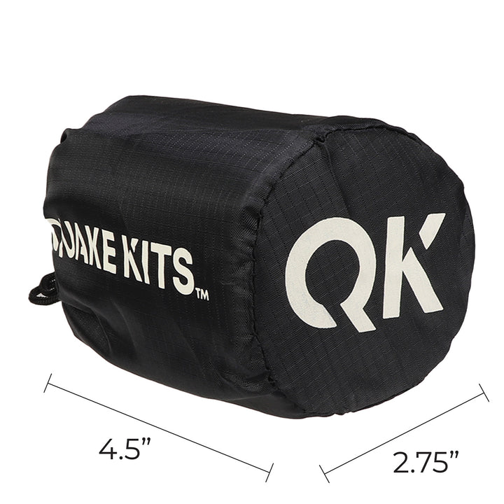 Quake kits emergency survival sleeping bag waterproof carrying bag with drawstring closure in black.