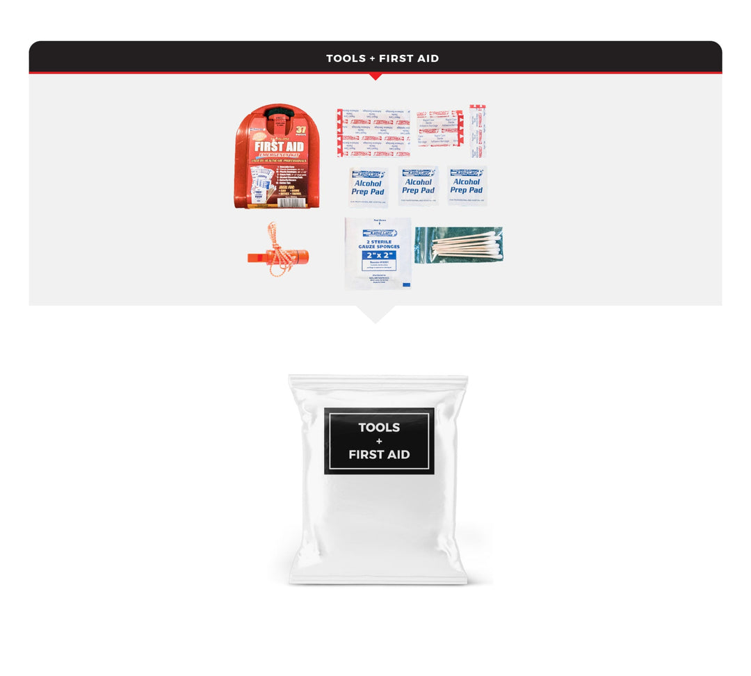 First Aid and Communication items for children. Mini first aid kit for kids with emergency whistle