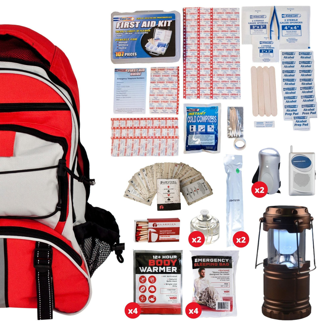 Family blackout survival kit for power outages. Includes emergency light sources during blackouts, urban unrest, civil disturbances or riots.