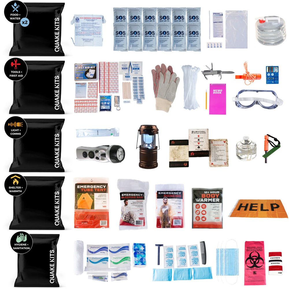 Hurricane disaster preparedness kit with emergency supplies for storms and severe weather. Storm preparedness kit