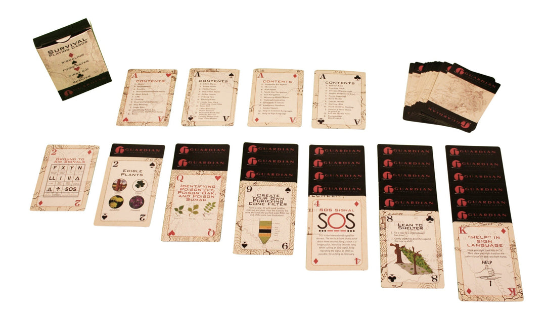 Deck of preparedness tip survival cards laid out.