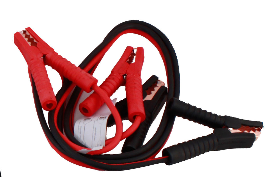 Durable jumper leads with insulated clamps, designed for safely jump-starting a car with a discharged battery, a must-have for automotive preparedness