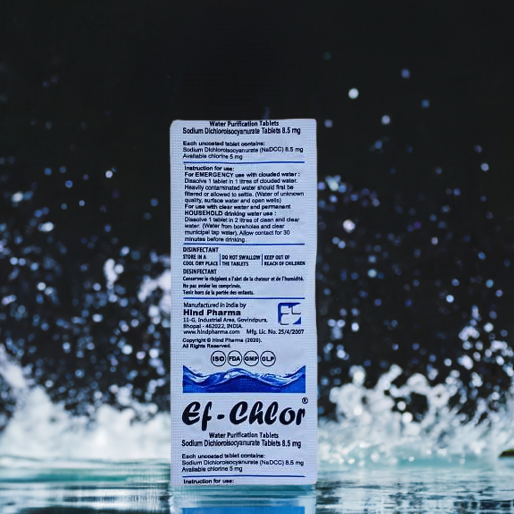 water purification tablets by Ef Chlor in water