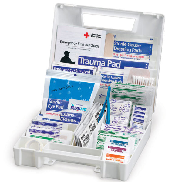 Large family first aid kit open with contents