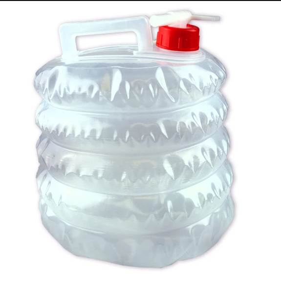 5 quart water container with spigot. Water carrier with spout. Collapsible water container holder. Emergency water supply. Backpacking water bottle. 