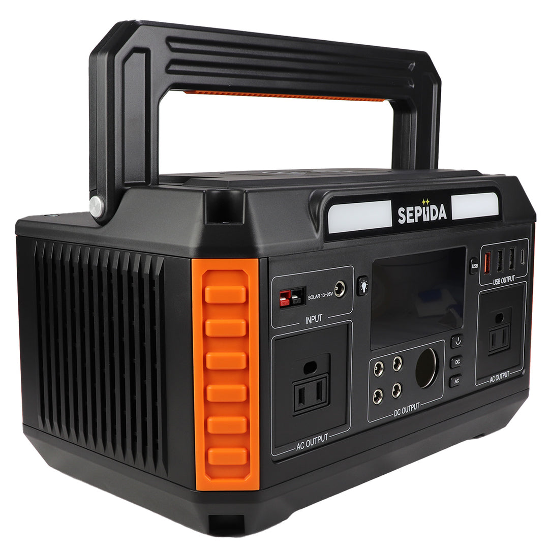 Rugged and water resistant power station for worksites, power outages, camping and blackouts. 