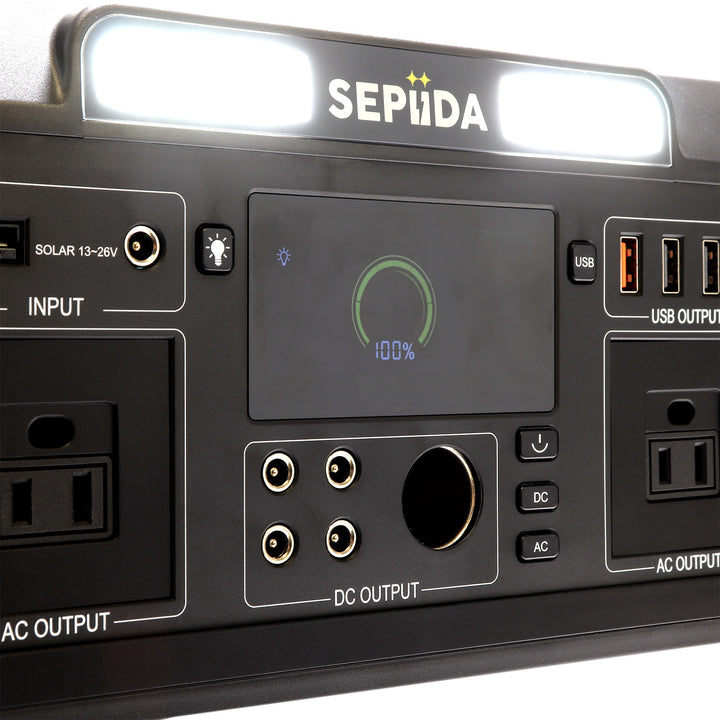 Touch screen LCD display electric power station with DC and AC output. 