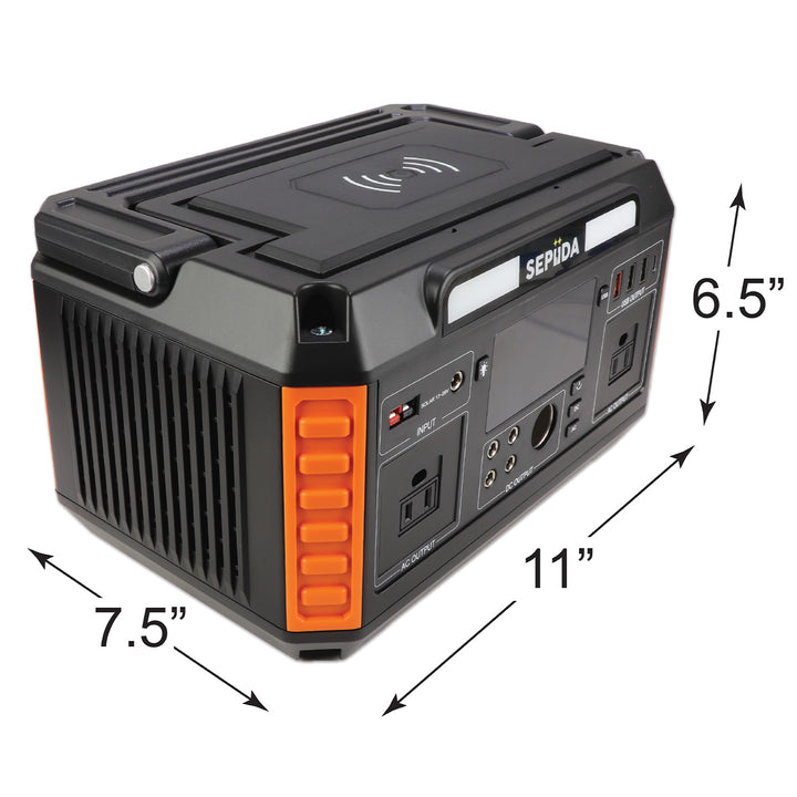 Durable outdoor indoor power station with handle and electric charging. USB, AC DC output LCD screen