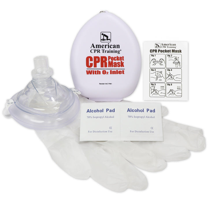 American CPR Pocket Mask, Plastic Case, Adult/Child/Infant with O2 Inlet