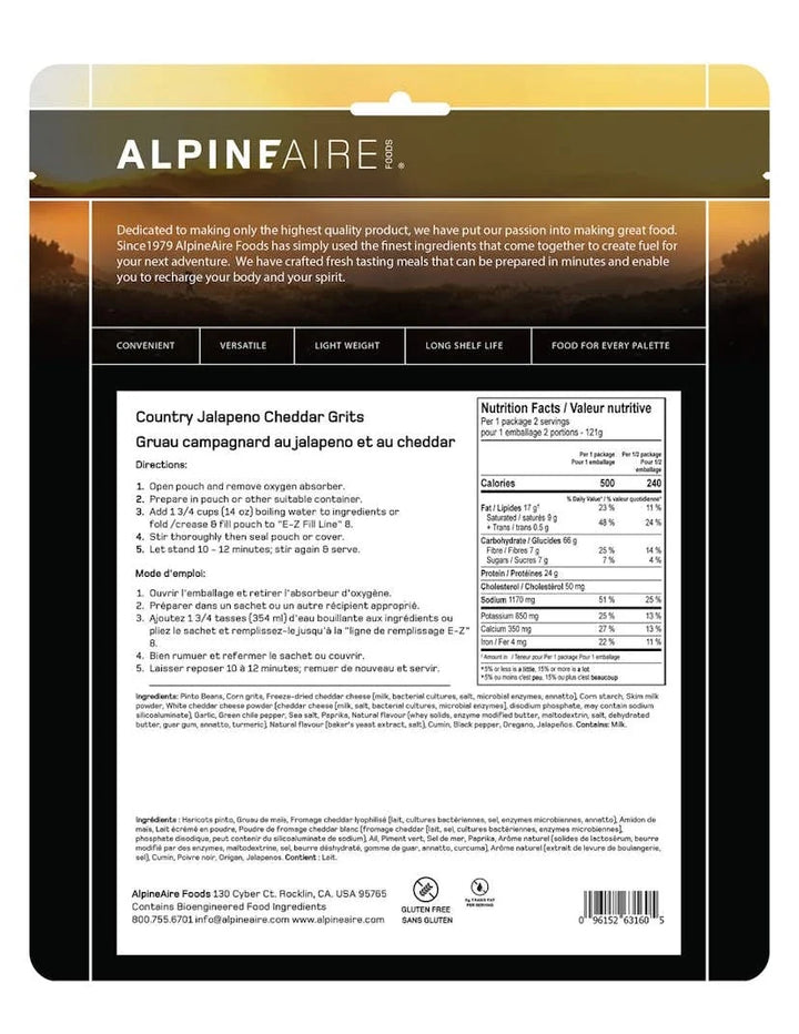 ALpineAire country cheddar grits cook in pouch meal 