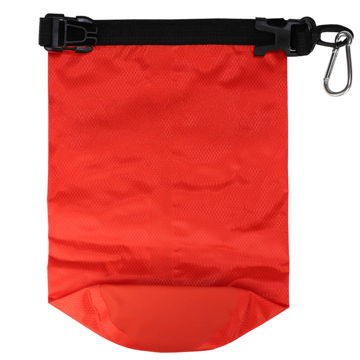 Flat waterproof dry bag with roll top seal and buckle. Ripstop durable material. 