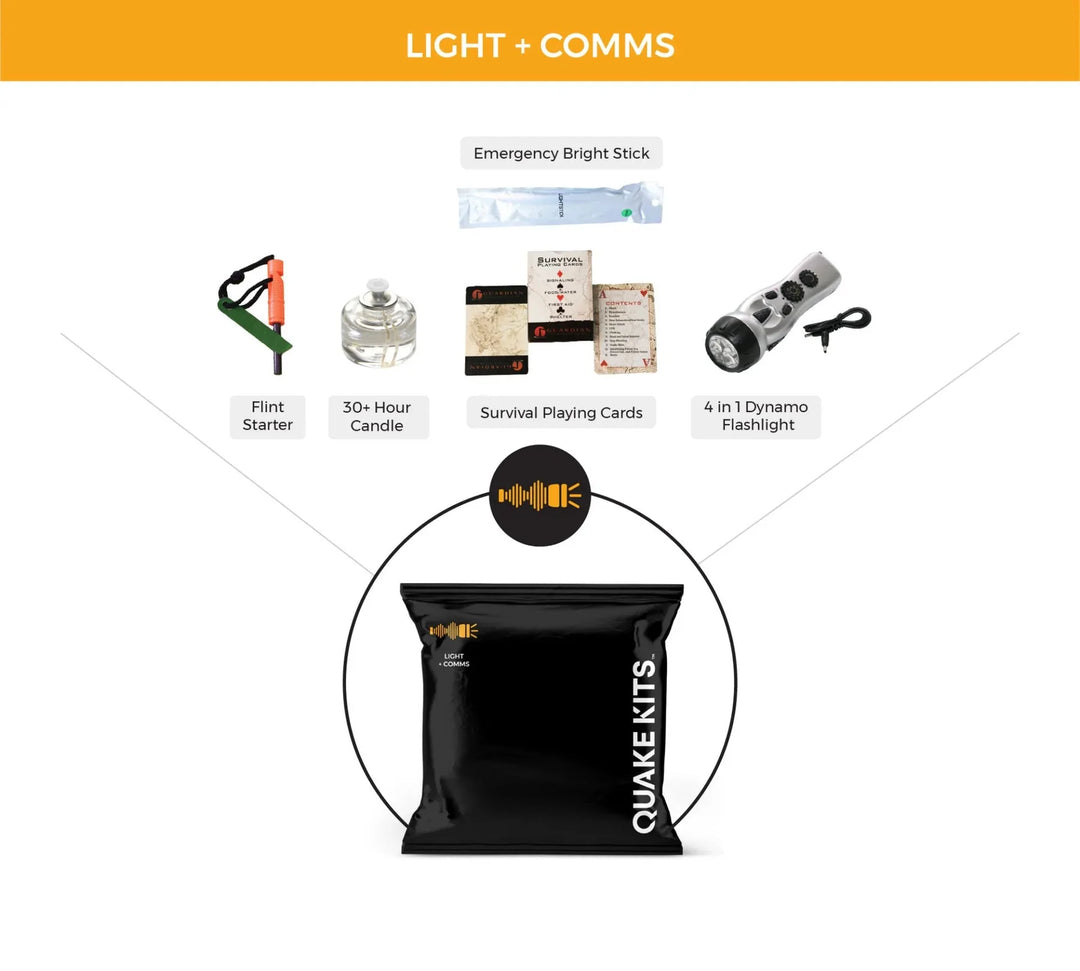 Light and Communication survival bag. Light and Communication survival kit for building your own survival kit and bug out bag. 
