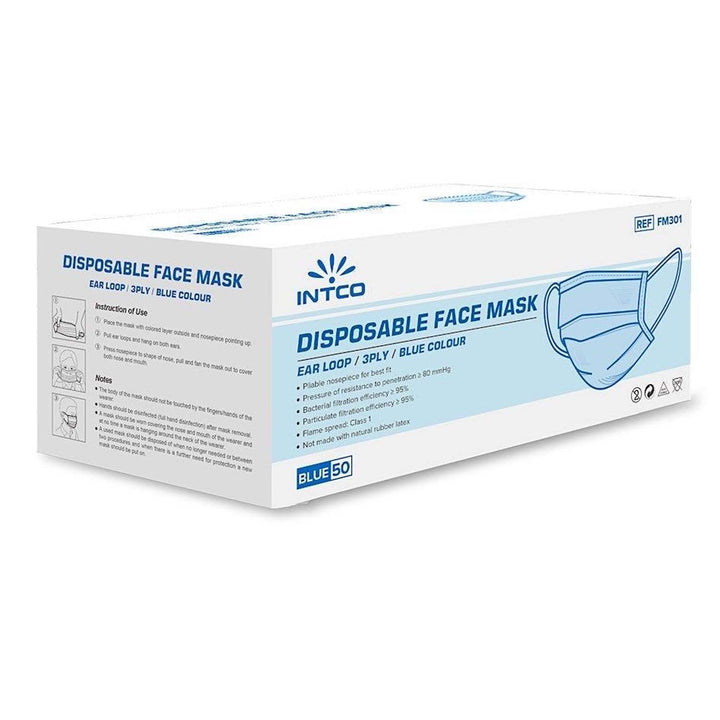 Disposable 3-ply Face Mask with Ear Loop, blue, Box of 50