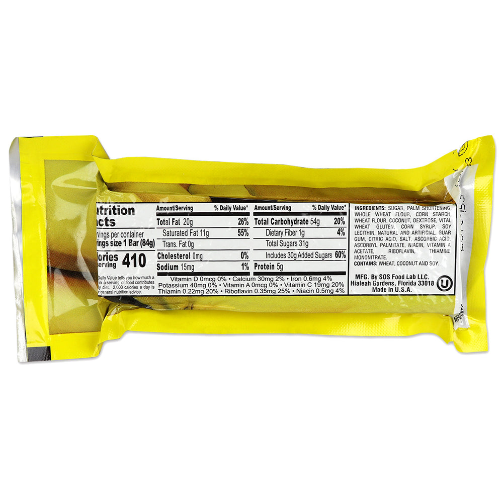 New Millennium Banana energy bar with nutrition label on a white background