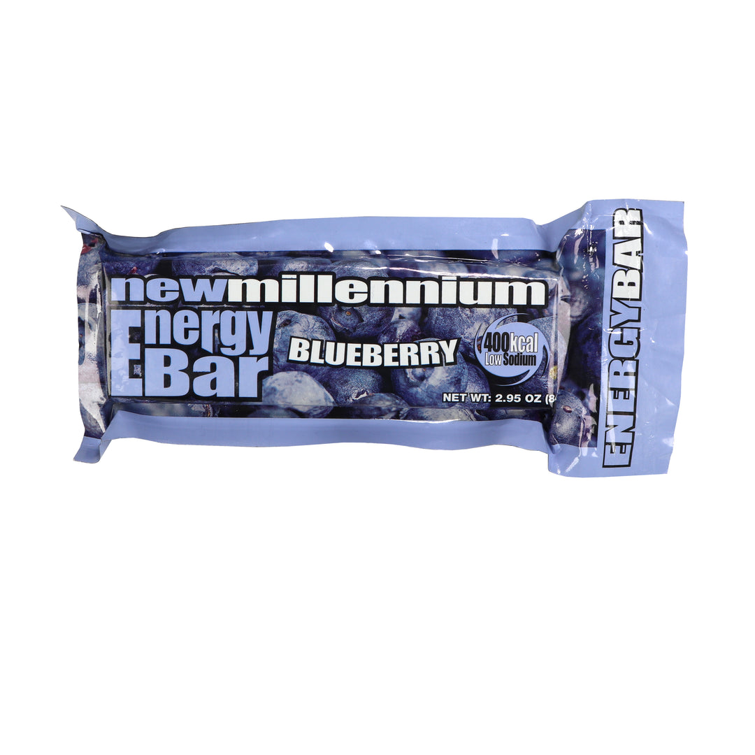 New Millennium Blueberry Energy Bar packaging on a white background