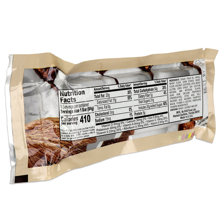 New Millennium coconut flavored nutrition label and ingredients for energy MRE bar