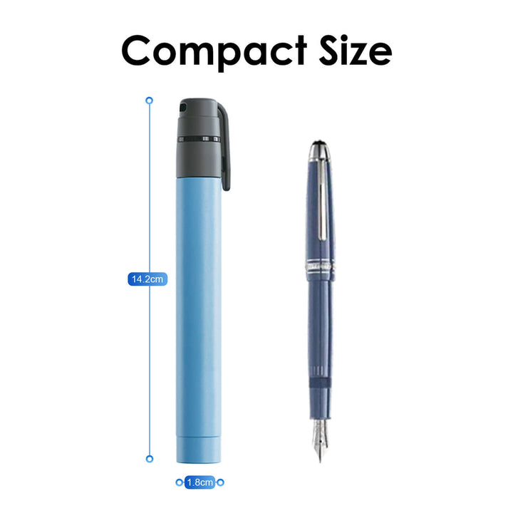 Ultra Compact Water Purification Straw next to a pen for size comparison, highlighting its compact design.