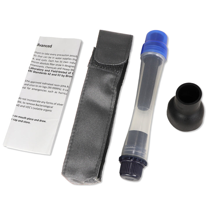 Water purifying straw with lid and sheathe for cleaning murky water