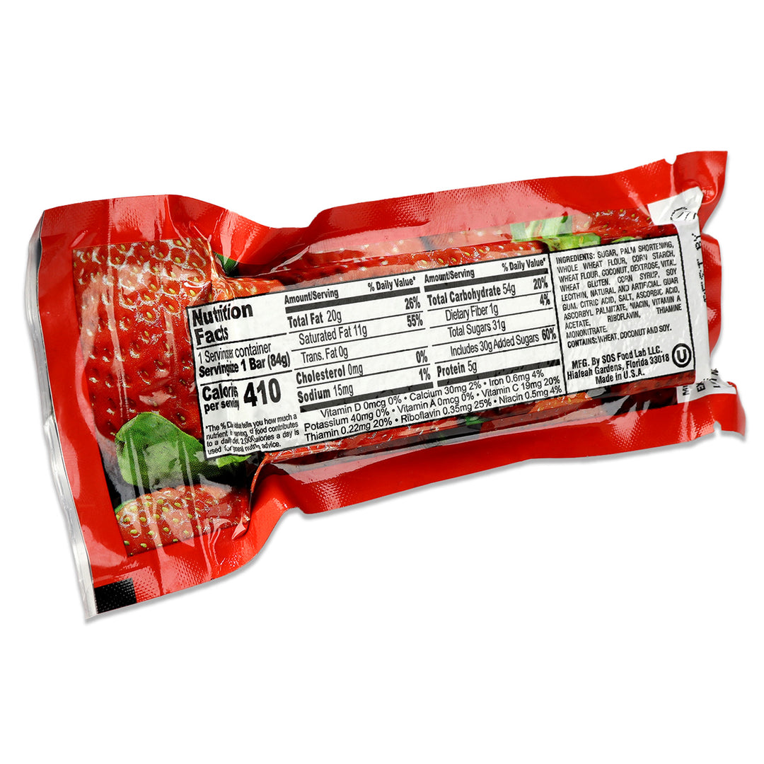 Red strawberry millennium package with visible nutrition label on a white background