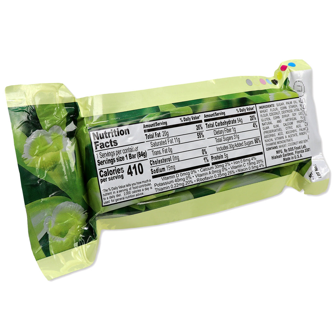 vanilla New Millennium snack bar package with nutrition label on a white background