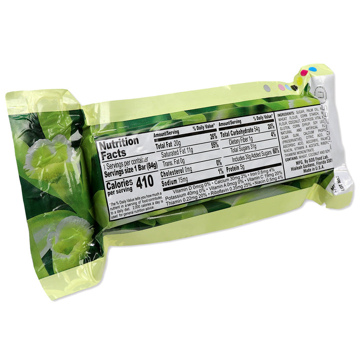 vanilla New Millennium snack bar package with nutrition label on a white background