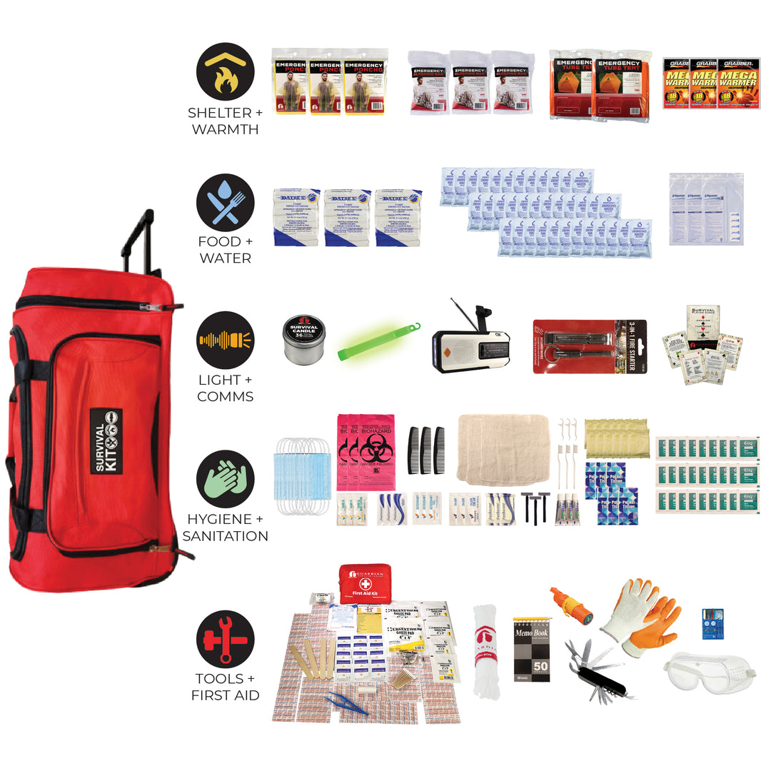 3 person 1 week survival kit completely prepared line by Quake Kits with food and supplies for 3 people for 72 hours. #kit-3-3