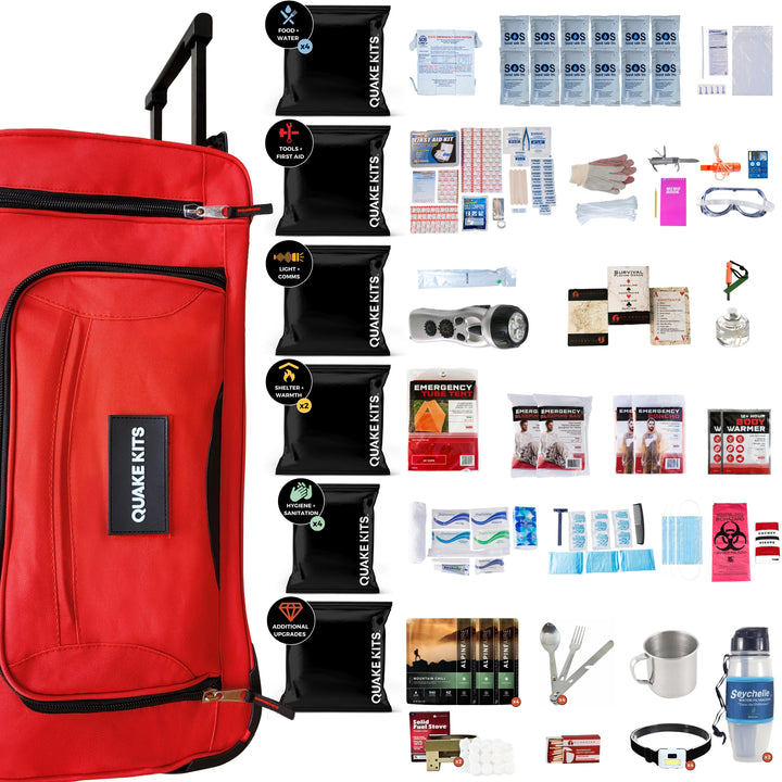 4 person 72 hour kit with shelter food first aid and water supplies
