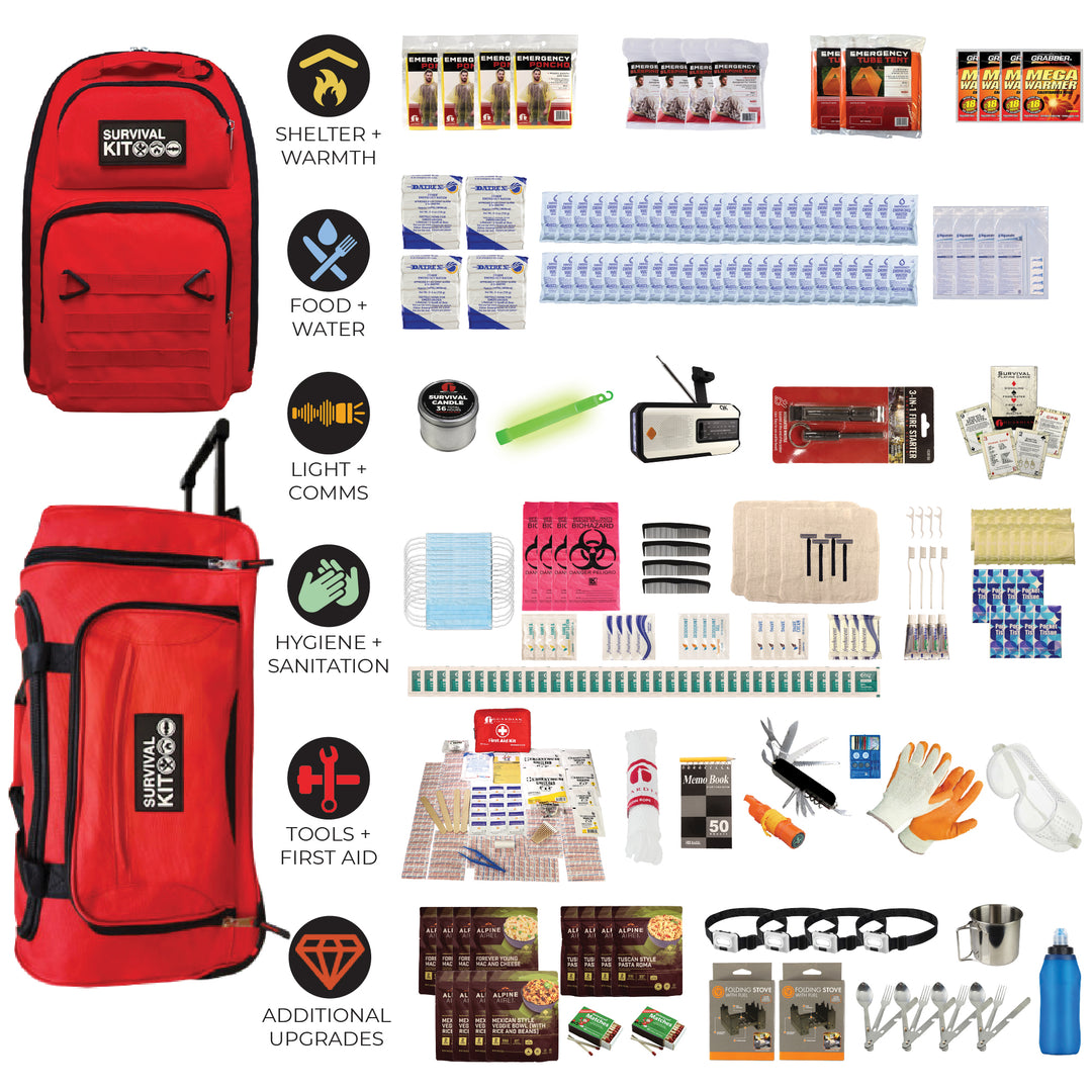 4 person 3 day extensively prepared Quake Kit with emergency food, shelter, NOAA radio and supplies for a family of 4 #kit-4-3