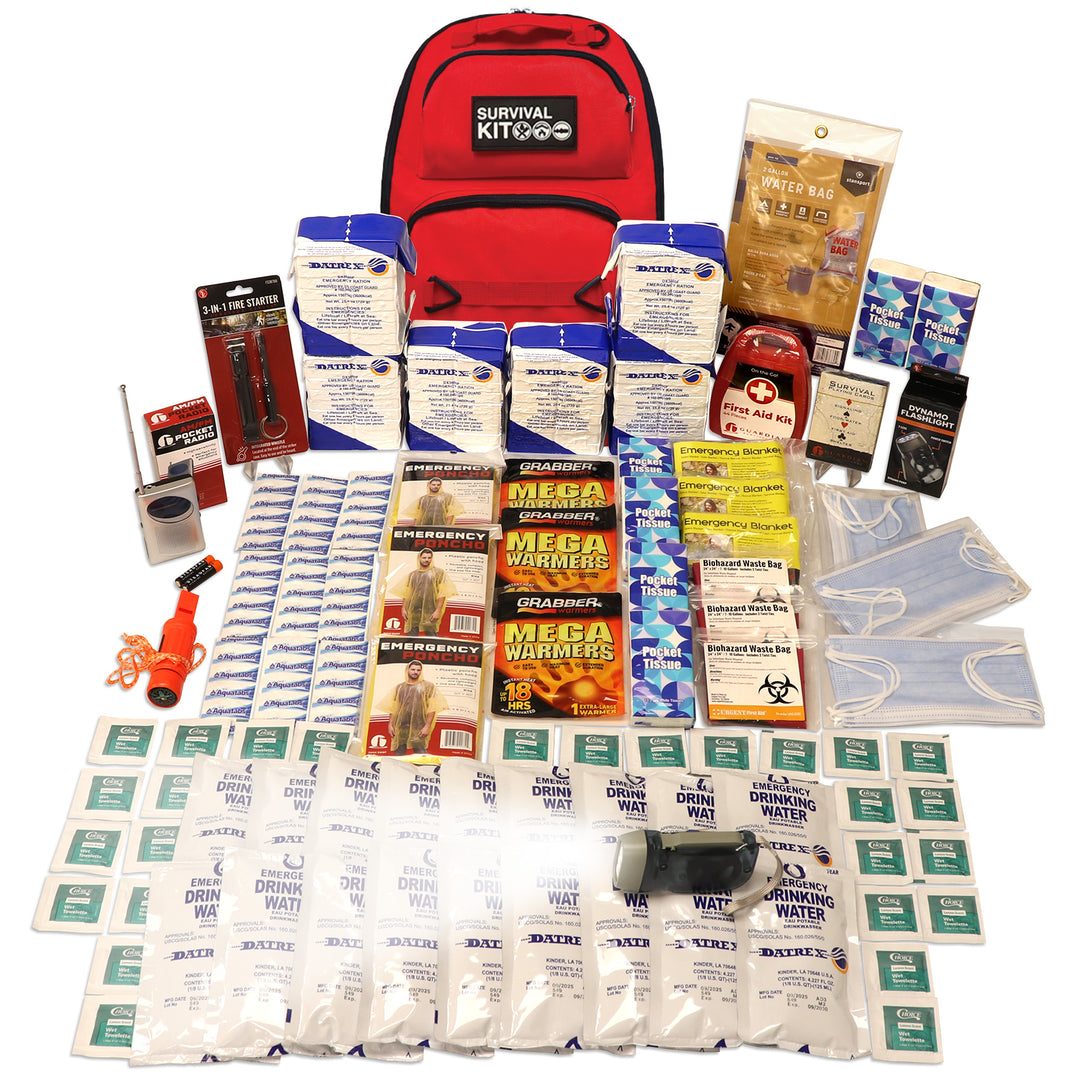3 person 7 day prepared disaster kit by Quake Kits featuring survival products and emergency rations #kit-3-7