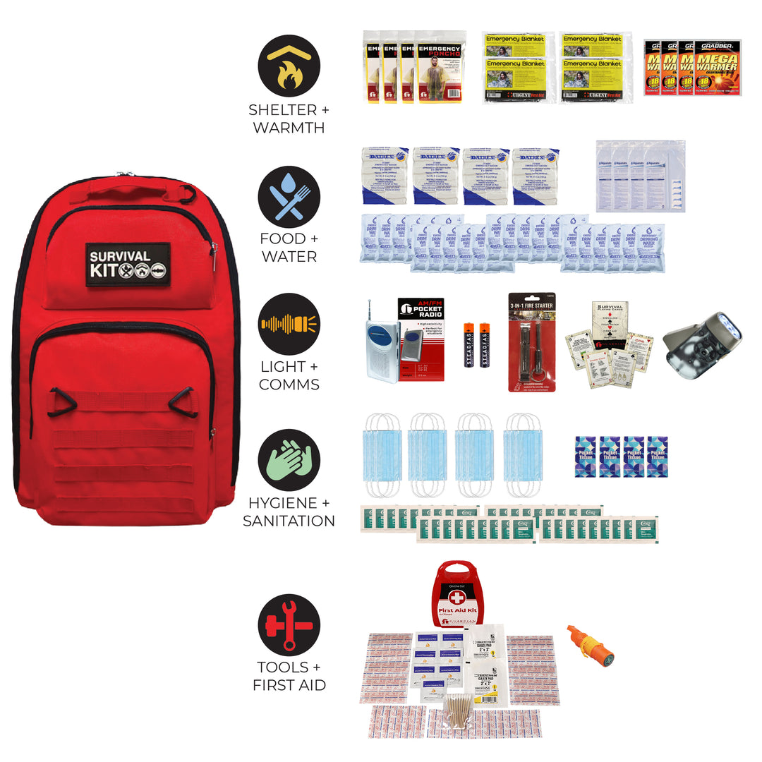 four person 72 hour kit with emergency food, water and shelter plus water purification and first aid #kit-4-3