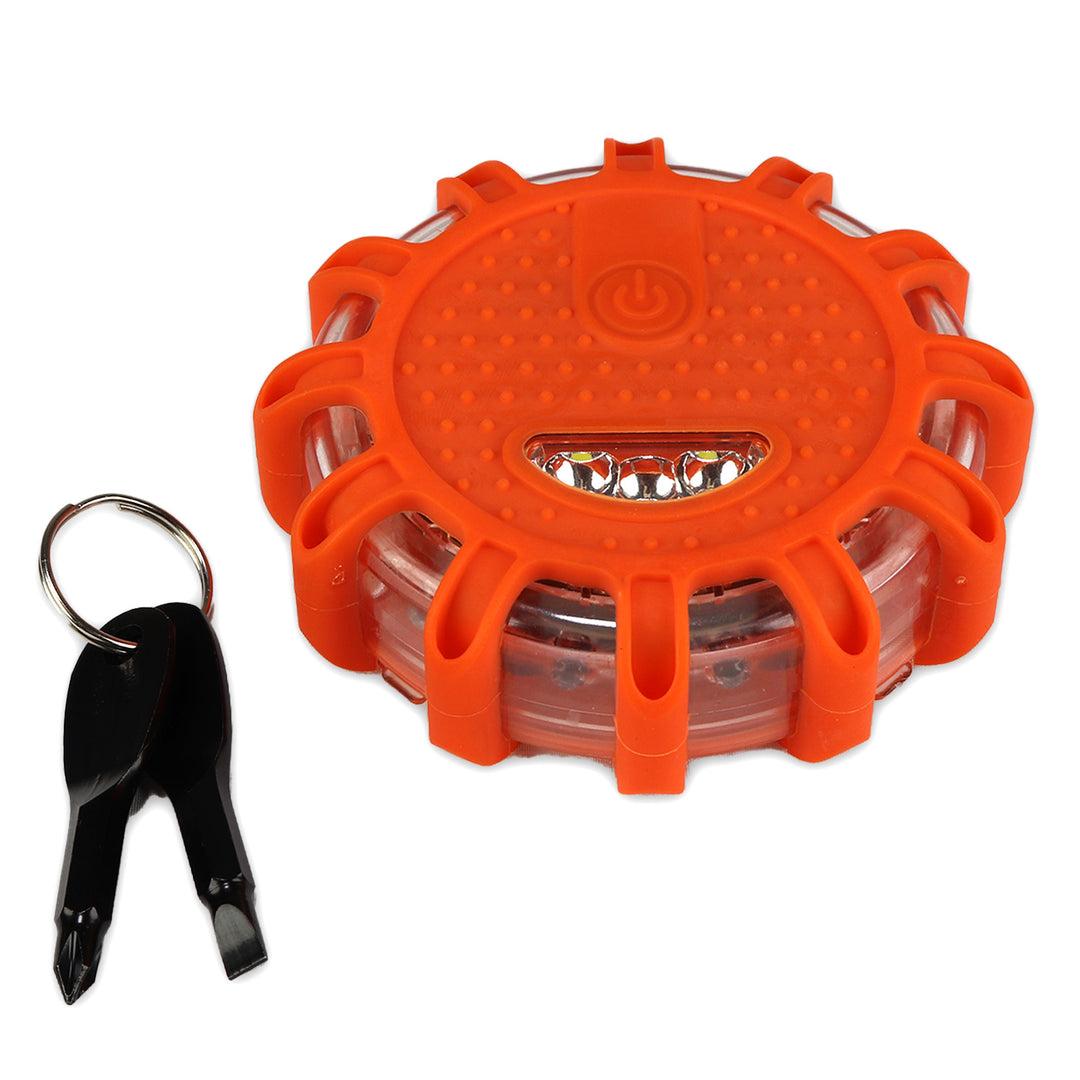Heavy-duty LED road flare with tools, essential for roadside safety and vehicle breakdowns during unforeseen events