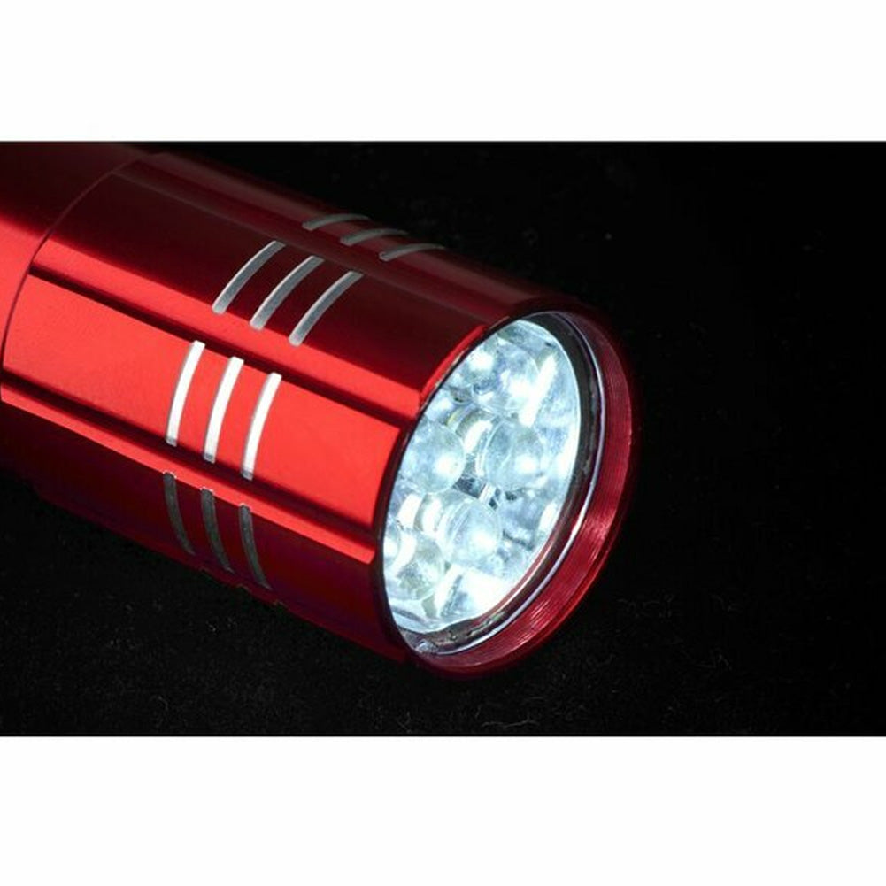 Small and durable aluminum flashlight with 9 LEDs, essential for emergency lighting during blackouts and unforeseen events