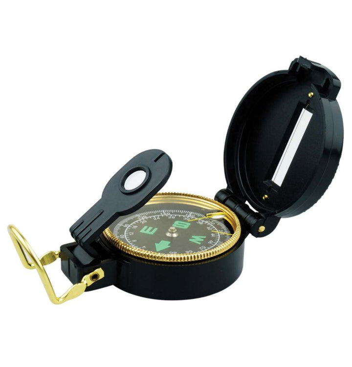Lensatic compass for orienteering, survival preparedness, evacuation, bushcraft.