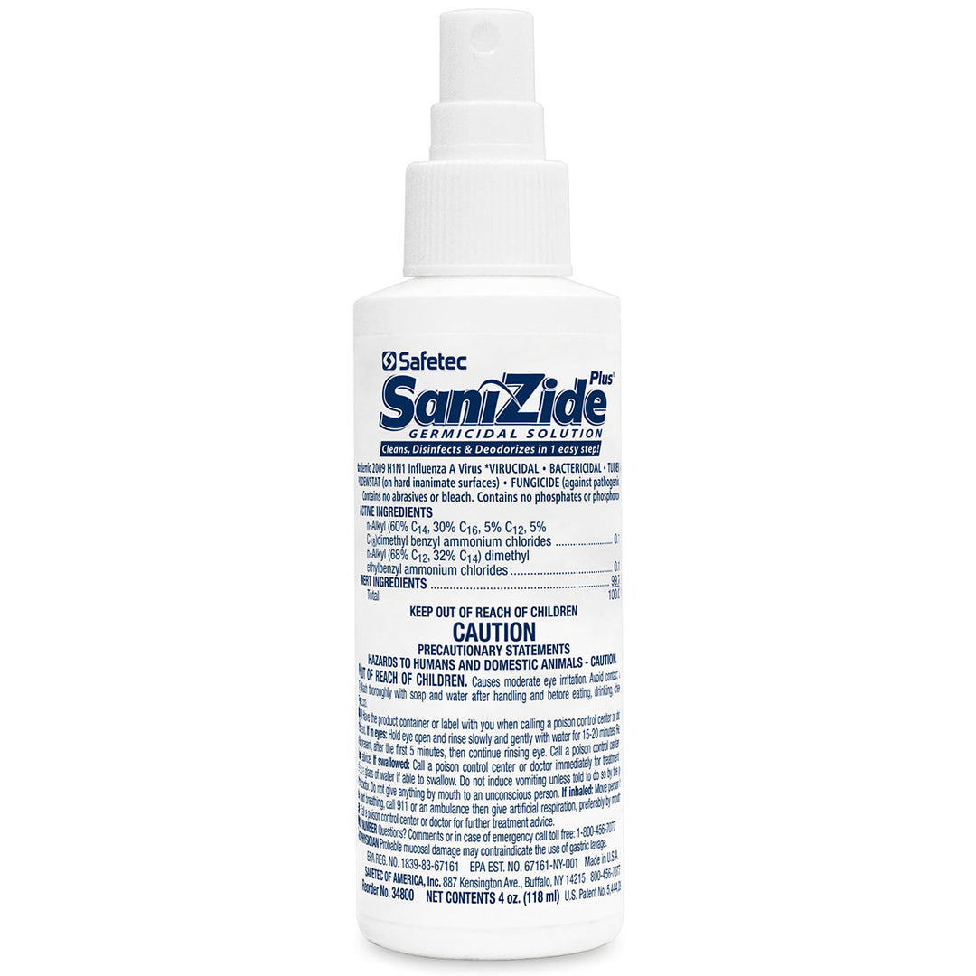 Sanizide Plus environmental surface germicidal solution, 4 oz. plastic bottle with pump spray, 1 ea.