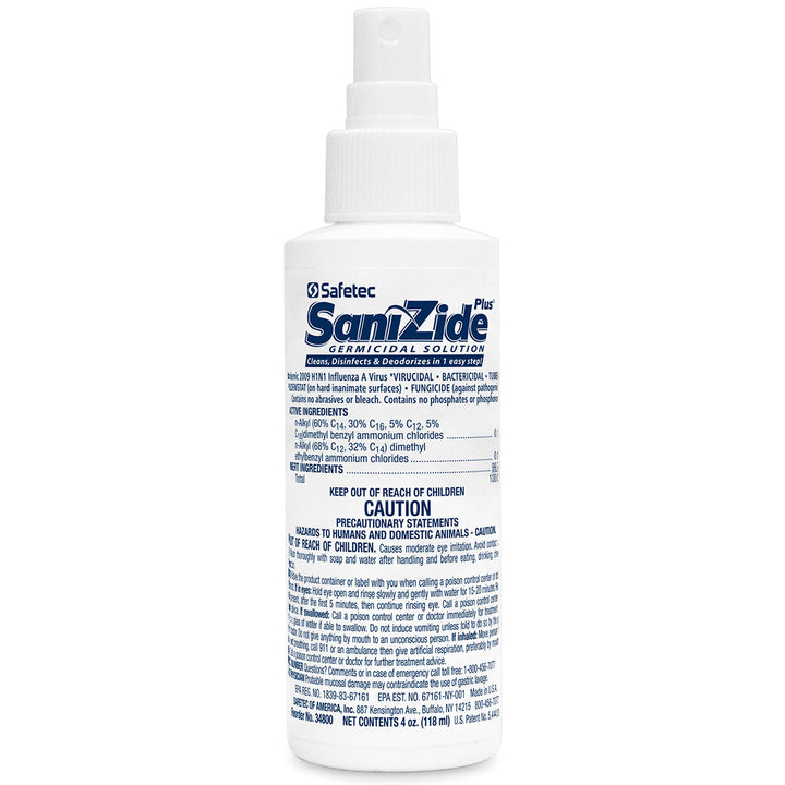 Sanizide Plus environmental surface germicidal solution, 4 oz. plastic bottle with pump spray, 1 ea.