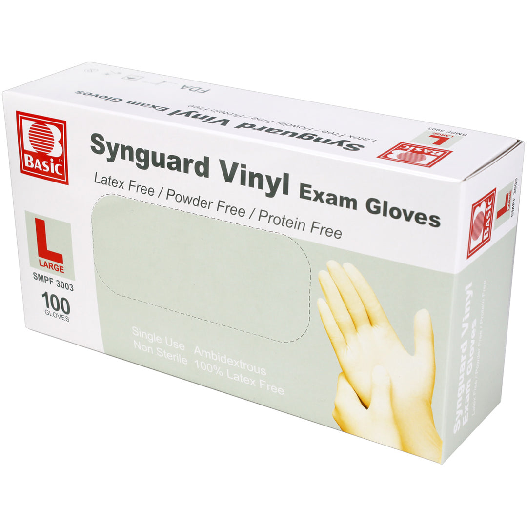 Powder Free Vinyl Exam Gloves - Large, 100/Bx