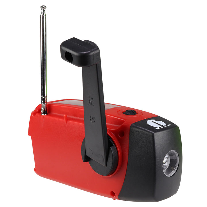 Hand crank radio and flashlight