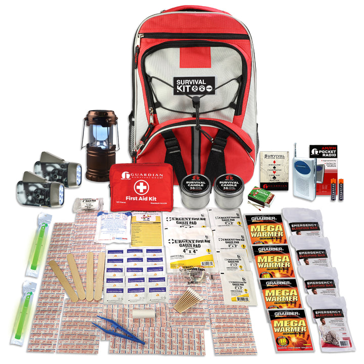 Family blackout survival kit for power outages. Includes emergency light sources during blackouts, urban unrest, civil disturbances or riots. 