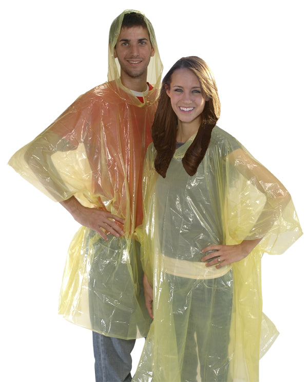 Compact emergency ponchos for rain and severe weather.