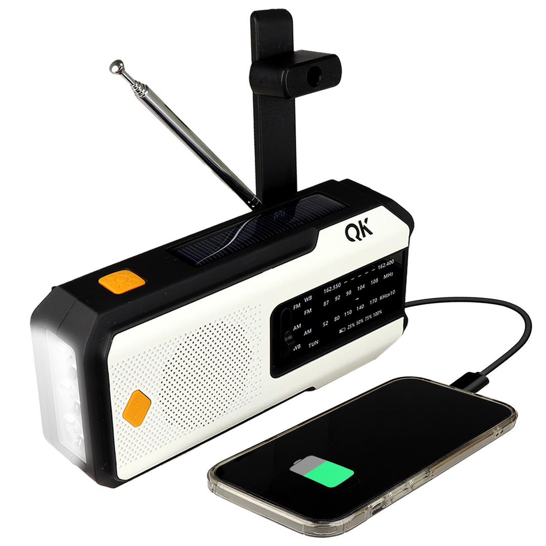 Dynamo weather band radio and flashlight with solar and dynamo charging