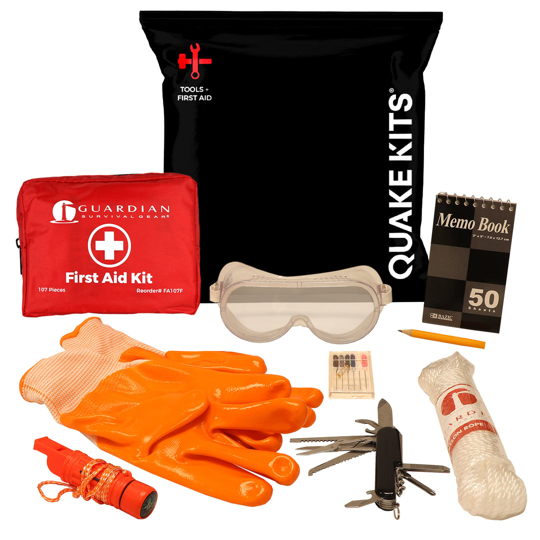 Tools and First Aid survival bag. Tools and First Aid survival kit for building your own survival kit and bug out bag.